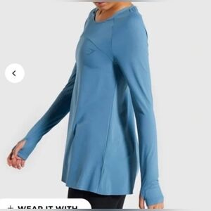 GYMSHARK | Sculpt Long Sleeve Athletic Shirt Muted Teal Blue